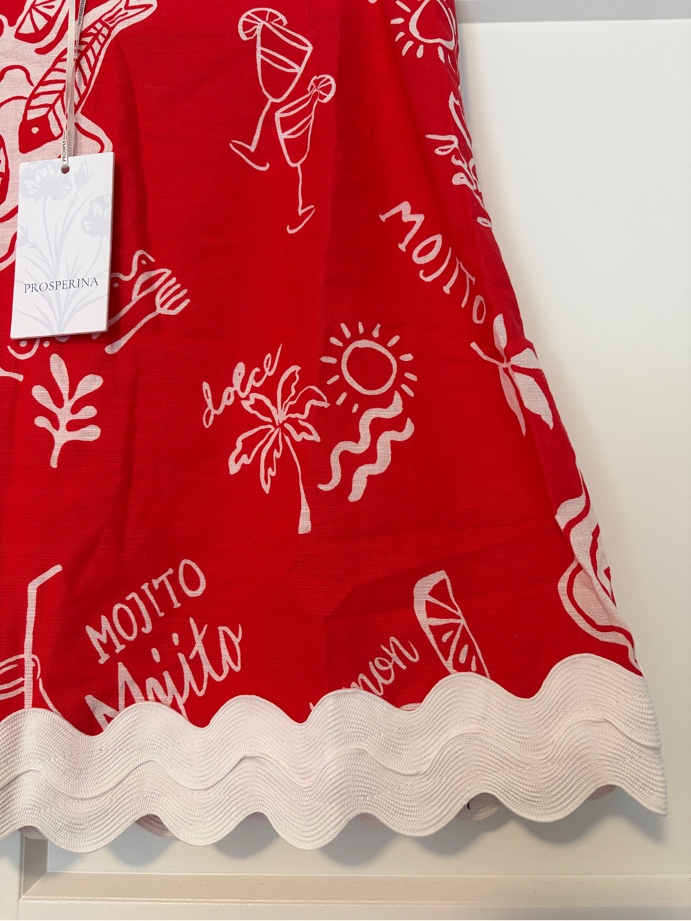 Prosperina Salome Red Mojito Print Scallop Mini Skirt Linen Medium NWT - Picture 8 of 10